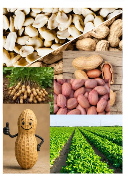 Groundnut collage showing cultivation, processing and products